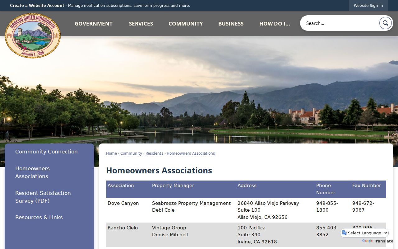 Rancho Santa Margarita neighbors official homeowners association inventory