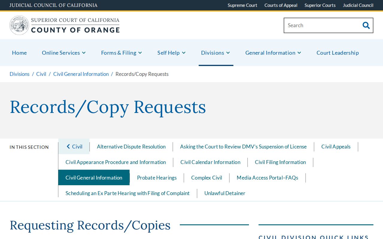 Rancho Santa Margarita previous residents court records and copy requests