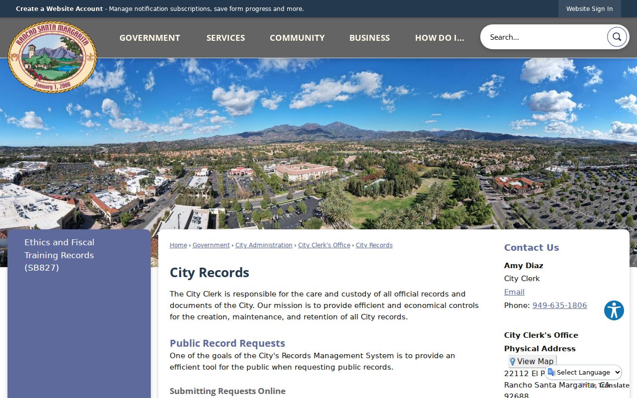 Rancho Santa Margarita residents directory city records request channels