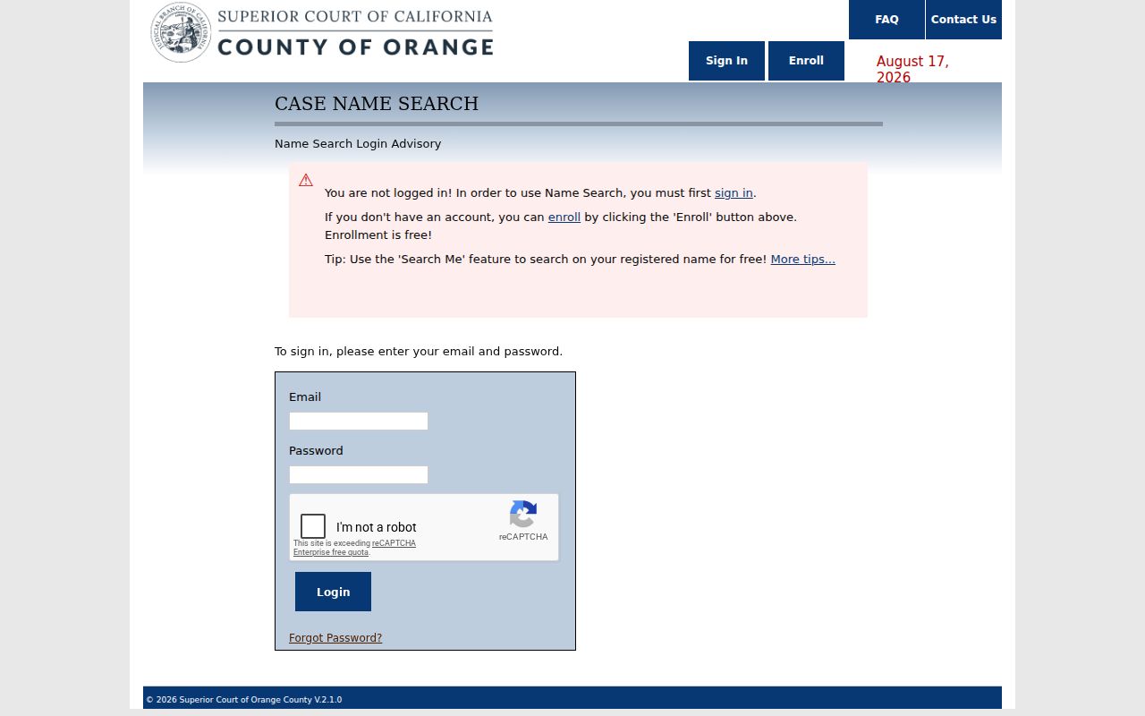 Rancho Santa Margarita resident lookup Orange County court name search