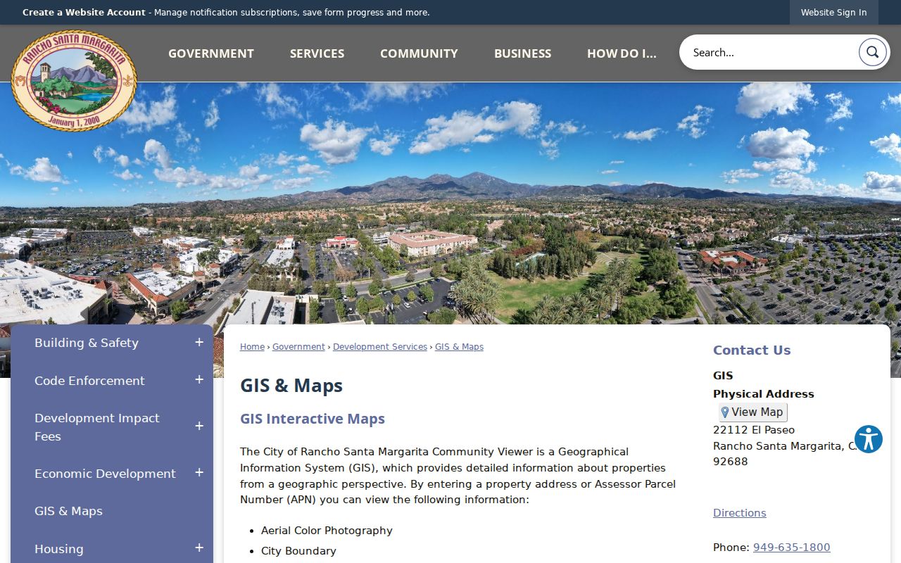 Rancho Santa Margarita ZIP code directory official city GIS maps